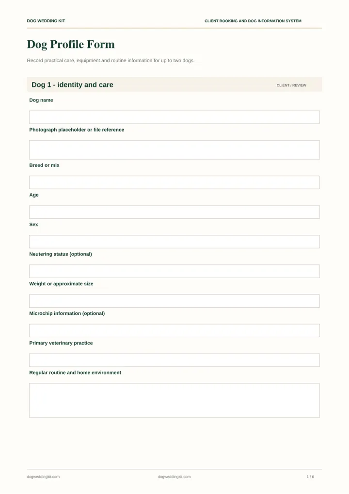Editable Dog Profile Form preview