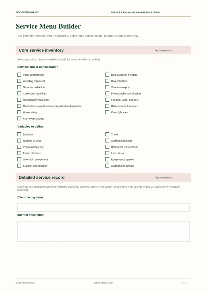 Service Menu Builder preview